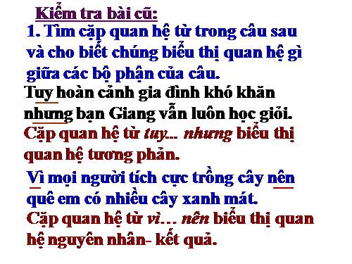 Tuần 12-13. Luyện tập về quan hệ từ