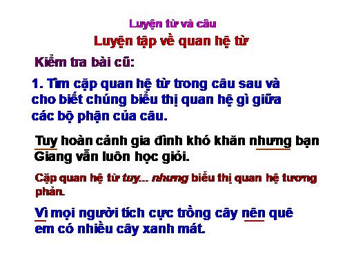 Tuần 12-13. Luyện tập về quan hệ từ