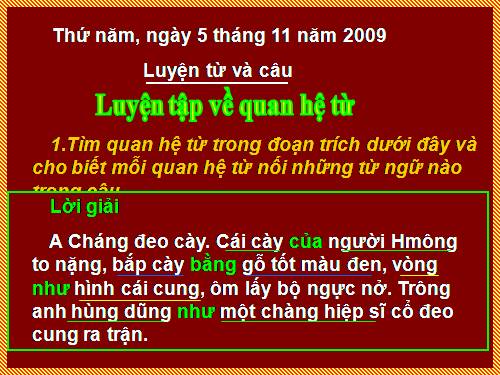 Tuần 12-13. Luyện tập về quan hệ từ