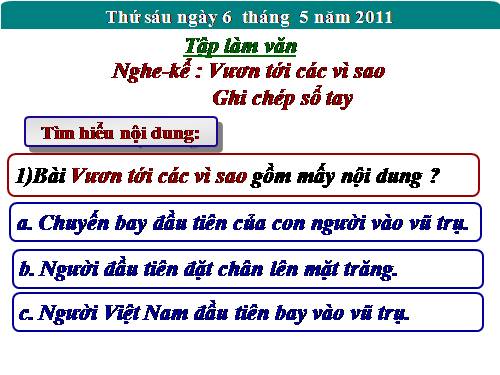 Tuần 34. Nghe-kể: Vươn tới các vì sao. Ghi chép sổ tay