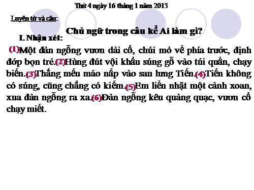 Tuần 19. Chủ ngữ trong câu kể Ai làm gì?