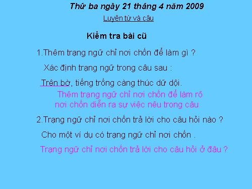 Tuần 32. Thêm trạng ngữ chỉ thời gian cho câu