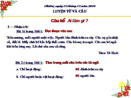 Tuần 17. Câu kể Ai làm gì?