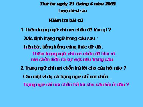 Tuần 32. Thêm trạng ngữ chỉ thời gian cho câu