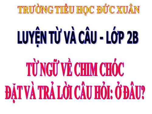 Tuần 21. MRVT: Từ ngữ về chim chóc. Đặt và trả lời câu hỏi: Ở đâu?