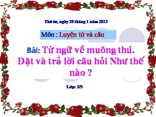 Tuần 23. MRVT: Từ ngữ về muông thú. Đặt và trả lời câu hỏi: Như thế nào?