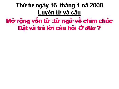 Tuần 21. MRVT: Từ ngữ về chim chóc. Đặt và trả lời câu hỏi: Ở đâu?