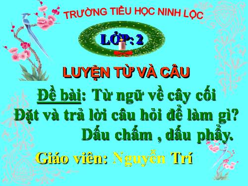 Tuần 28. MRVT: Từ ngữ về cây cối. Đặt và trả lời câu hỏi: Để làm gì? Dấu chấm, dấu phẩy