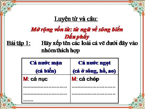 Tuần 26. MRVT: Từ ngữ về sông biển. Dấu phẩy