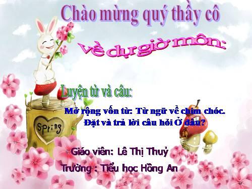 Tuần 21. MRVT: Từ ngữ về chim chóc. Đặt và trả lời câu hỏi: Ở đâu?