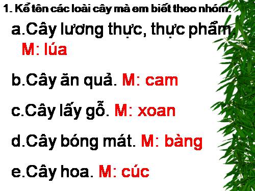 Tuần 28. MRVT: Từ ngữ về cây cối. Đặt và trả lời câu hỏi: Để làm gì? Dấu chấm, dấu phẩy