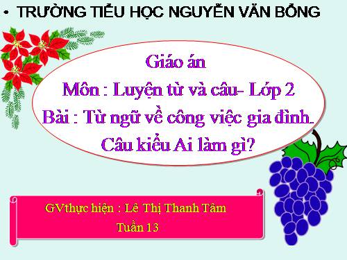 Tuần 13. MRVT: Từ ngữ về công việc gia đình. Câu kiểu Ai làm gì?