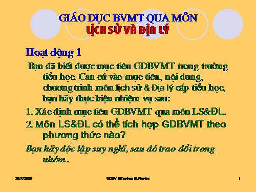 TÀI LIỆU GDBVMT MÔN LS&ĐL Ở TH