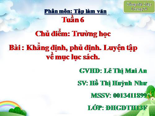 Tuần 6. Khẳng định, phủ định. Luyện tập về mục lục sách