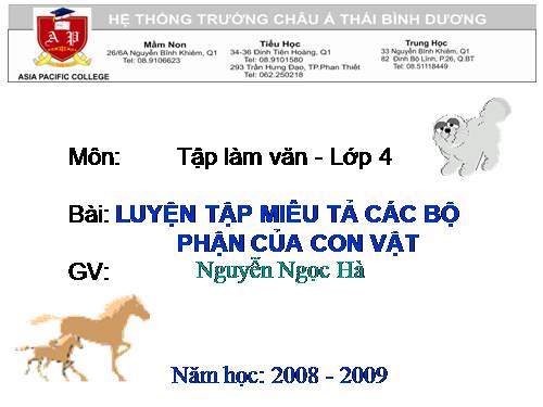 Tuần 31. Luyện tập miêu tả các bộ phận của con vật