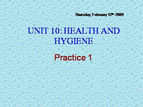 Unit 10. Health and hygiene