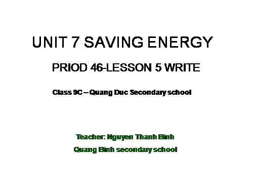 Unit 7. Saving energy