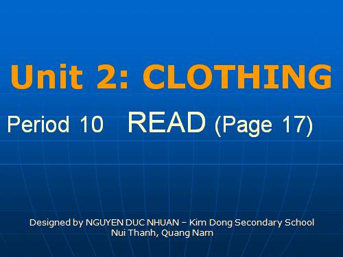 Unit 2. Clothing