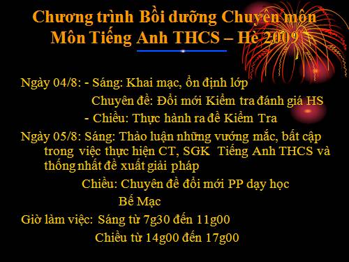 Chương trình tập huấn môn NN hè 2009