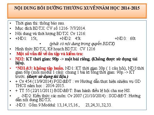 GIỚI HẠN BỒI DƯỠNG THƯỜNG XUYÊN  NGỮ VĂN 2014-2015