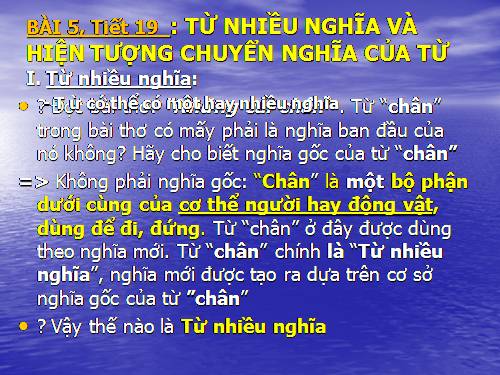 Bài 5. Từ nhiều nghĩa và hiện tượng chuyển nghĩa của từ