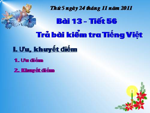 bài 13. tiết 56. Trả bài kiểm tra Tiếng Việt