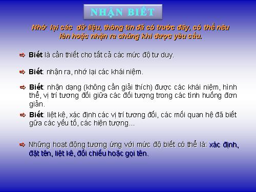 các mức độ tư duy(theo chuẩn KT-KN)