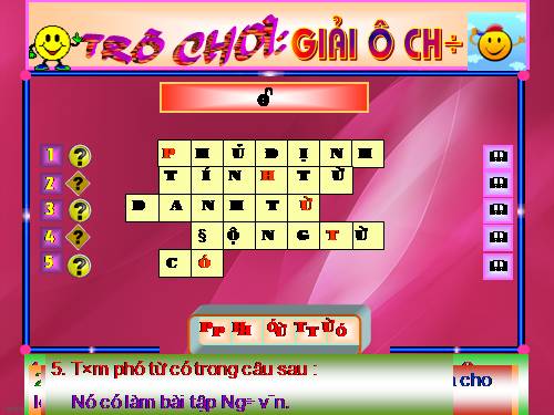 Trß chơi Ô ch­ữ Tiếng Việt (tiết 75 - Phó Từ)