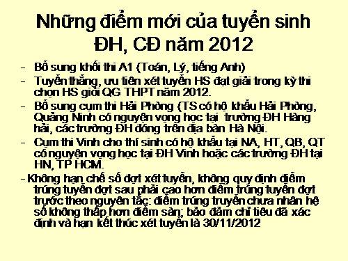 NHỮNG ĐIỀU CẦN BIẾT VỀ TS ĐH - CĐ 2012