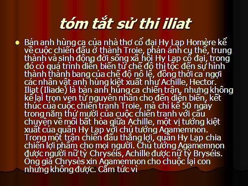 tóm tắt sử thi iliat