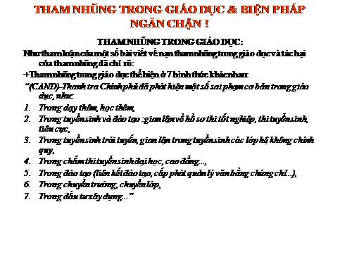 THAM NHŨNG TRONG GIÁO DỤC &BIỆN PHÁP NGĂN CHẶN!