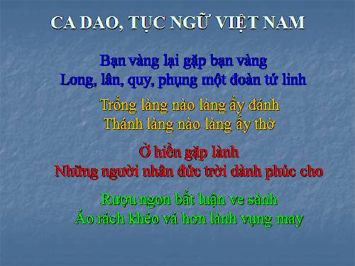 CA DAO TỤC NGỮ VN