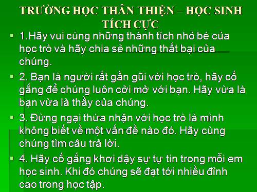 TRƯỜNG HỌC THÂN THIỆN – HỌC SINH TÍCH