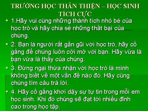 TRƯỜNG HỌC THÂN THIỆN – HỌC SINH TÍCH