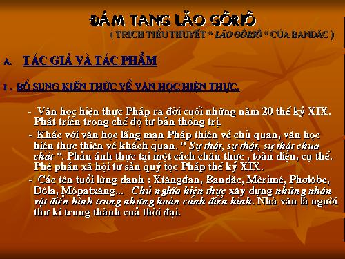 Đám tang lão Gorio (Nâng cao 11)