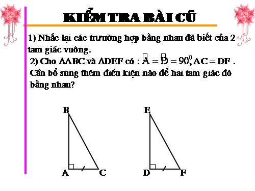 BÀI DỰ THI GIÁO VIÊN DẠY GIỎI TIẾT 38- CÁC TH BẰNG NHAU CỦA TAM GIÁC VUÔNG