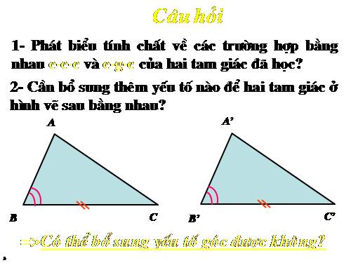 Chương II. §5. Trường hợp bằng nhau thứ ba của tam giác: góc-cạnh-góc (g.c.g)