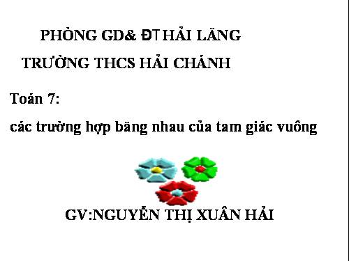 Chương II. §8. Các trường hợp bằng nhau của tam giác vuông