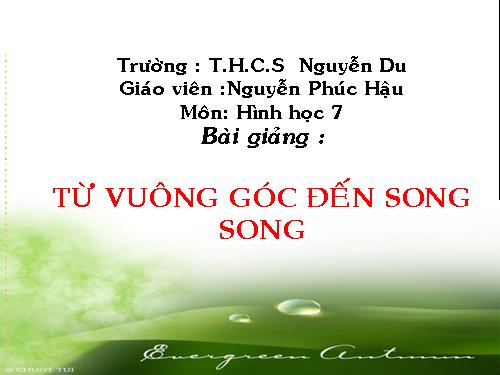 Chương I. §6. Từ vuông góc đến song song