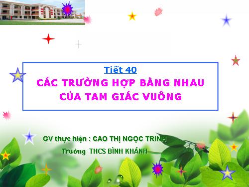 Chương II. §8. Các trường hợp bằng nhau của tam giác vuông