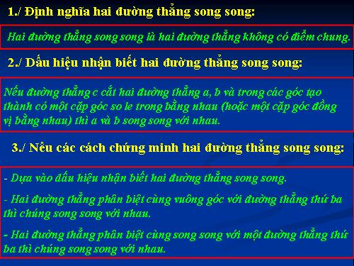 Ôn tập Chương I. Đường thẳng vuông góc. Đường thẳng song song