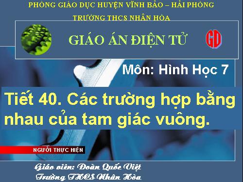 Chương II. §8. Các trường hợp bằng nhau của tam giác vuông