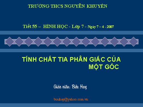 Chương III. §5. Tính chất tia phân giác của một góc