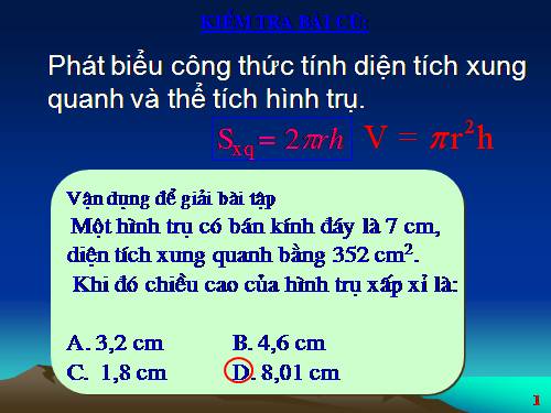 Chương IV. §1. Hình trụ - Diện tích xung quanh và thể tích của hình trụ