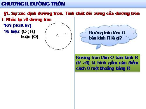 Chương II. §1. Sự xác định đường tròn. Tính chất đối xứng của đường tròn