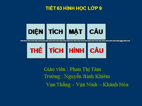 Chương IV. §3. Hình cầu - Diện tích mặt cầu và thể tích hình cầu