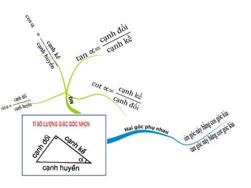 sơ đồ tư duy: Bài: Tỉ số lượng giác góc nhọn