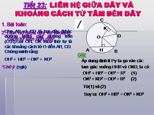 Chương II. §3. Liên hệ giữa dây và khoảng cách từ tâm đến dây