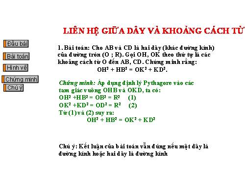 Chương II. §3. Liên hệ giữa dây và khoảng cách từ tâm đến dây