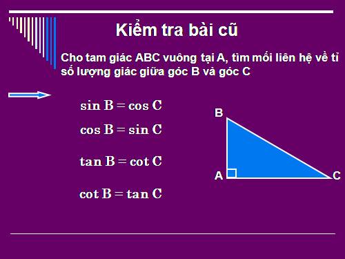 Chương I. §4. Một số hệ thức về cạnh và góc trong tam giác vuông